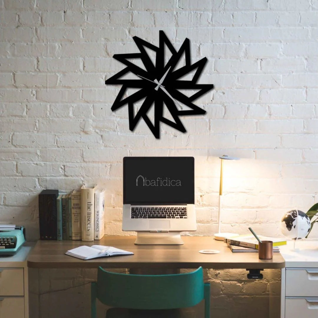 Modern Black Geometric Wall Clock – Stylish Statement for Office or Study Room