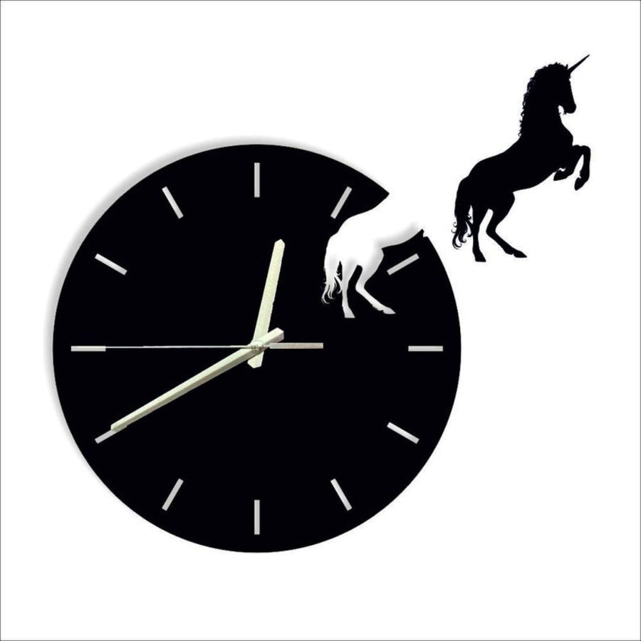 Modern Unicorn Wall Clock for Kids & Home Décor – Black Minimalist Clock with 3D Running Unicorn Design