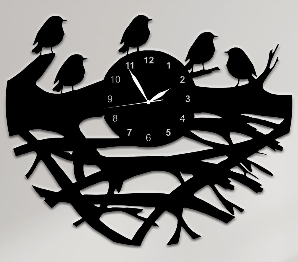 Creative Bird Nest Wall Clock - Artistic Black Wooden Clock for Home, Living Room, Bedroom, Office Decoration