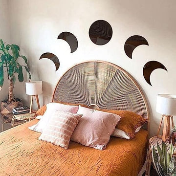 Moon Phase Acrylic Wall Art Set – Modern Black Mirror Décor for Boho Living Room or Bedroom Walls