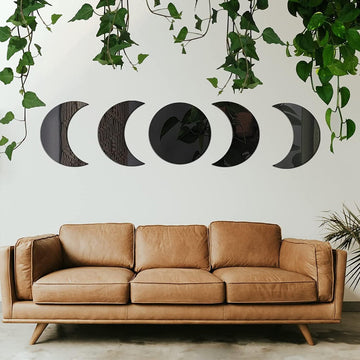 Moon Phase Acrylic Wall Art Set – Modern Black Mirror Décor for Boho Living Room or Bedroom Walls