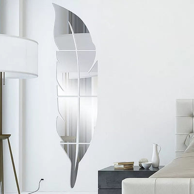 Modern 3D Feather Mirror Wall Sticker – Stylish Acrylic Art for Hallways, Bedrooms & Living Spaces