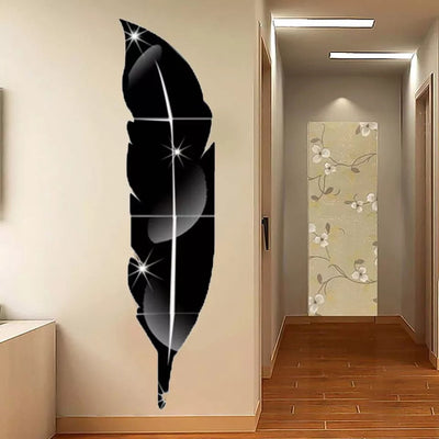 Modern 3D Feather Mirror Wall Sticker – Stylish Acrylic Art for Hallways, Bedrooms & Living Spaces