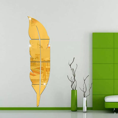 Modern 3D Feather Mirror Wall Sticker – Stylish Acrylic Art for Hallways, Bedrooms & Living Spaces