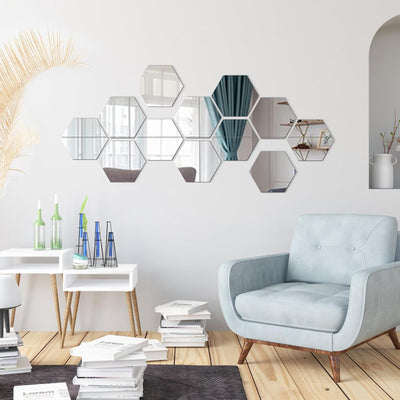 Hexagon Mirror Wall Stickers – Modern Acrylic DIY Decor for Living Room, Bedroom, and Home Interiors