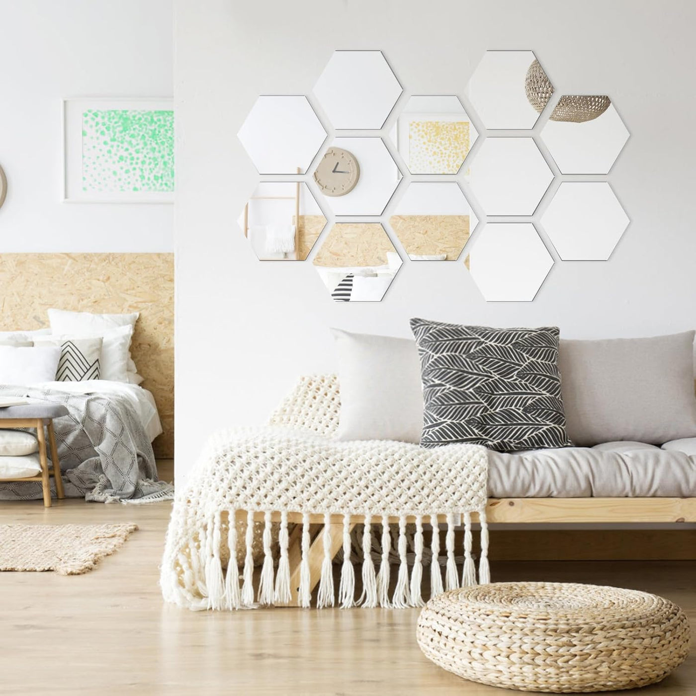 Hexagon Mirror Wall Stickers – Modern Acrylic DIY Decor for Living Room, Bedroom, and Home Interiors