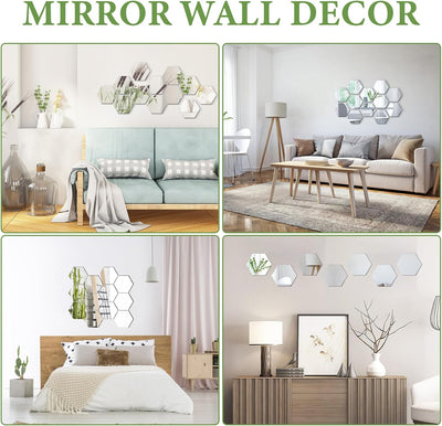 Hexagon Mirror Wall Stickers – Modern Acrylic DIY Decor for Living Room, Bedroom, and Home Interiors