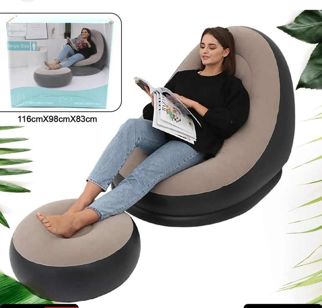 Inflatable Lounge Chair with Ottoman – Ergonomic Design for Indoor & Outdoor Comfort