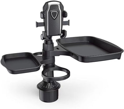 Multifunctional Car Cup Holder Tray with Phone Mount – Adjustable Snack & Drink Organizer