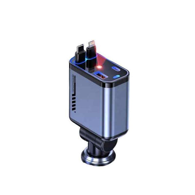 4-in-1 Retractable Car Charger with LED Star Projection – Fast Charging USB Adapter