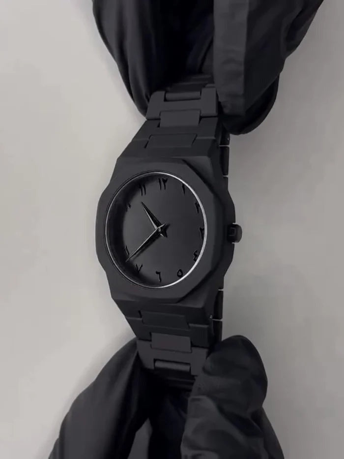 Luxury Black Arabic Dial Watch – Sleek Minimal Design with Timeless Appeal