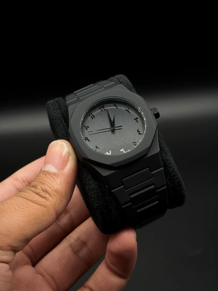 Luxury Black Arabic Dial Watch – Sleek Minimal Design with Timeless Appeal